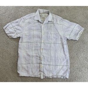 Tommy Bahama Hawaiian Shirt Men’s Small Short Sleeve Button Up 100% Linen Plaid